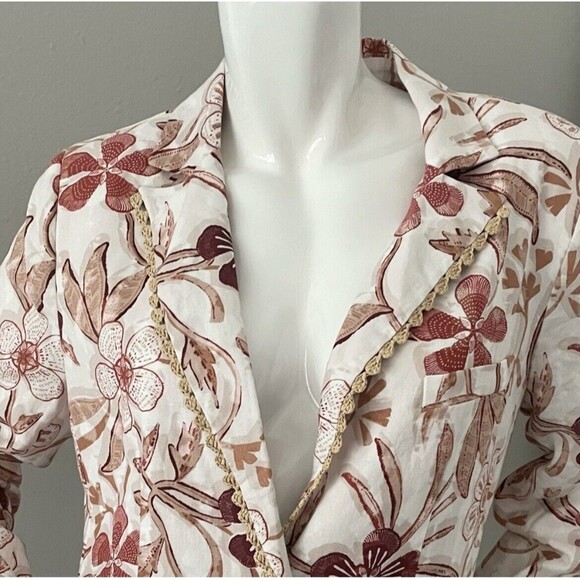 Sam Edelman Enola Flora Stamp Linen Blend Single Breasted Blazer Women’s Sz L - Picture 3 of 16